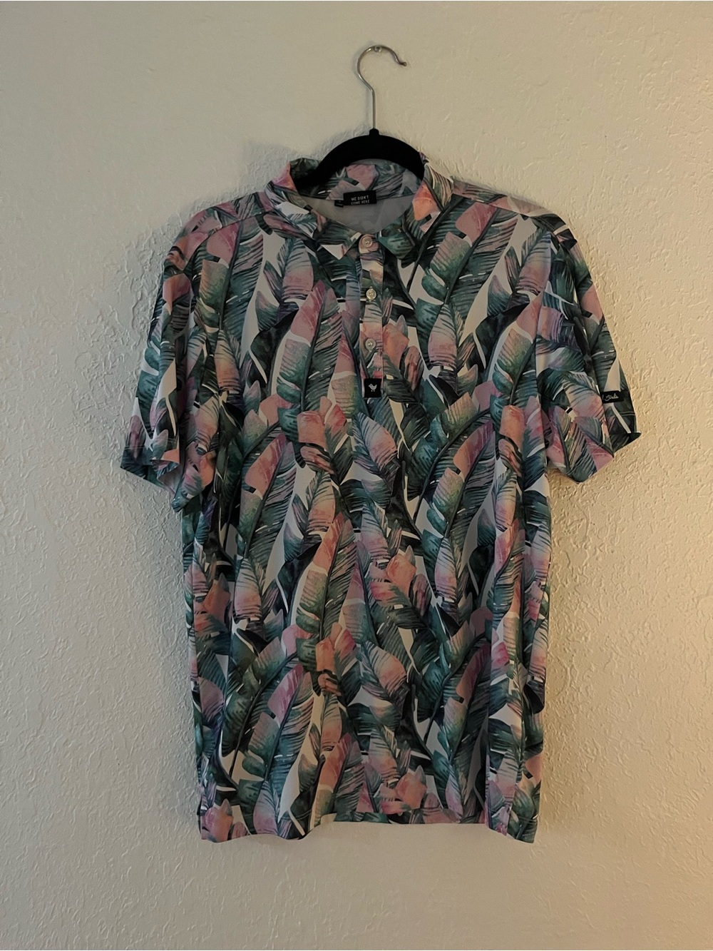 Bad Birdie Men's Tropical Leaf Print Polo Shirt